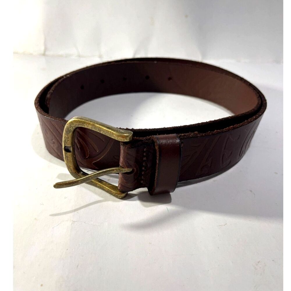 Brown Leather Belt with Brass Buckle